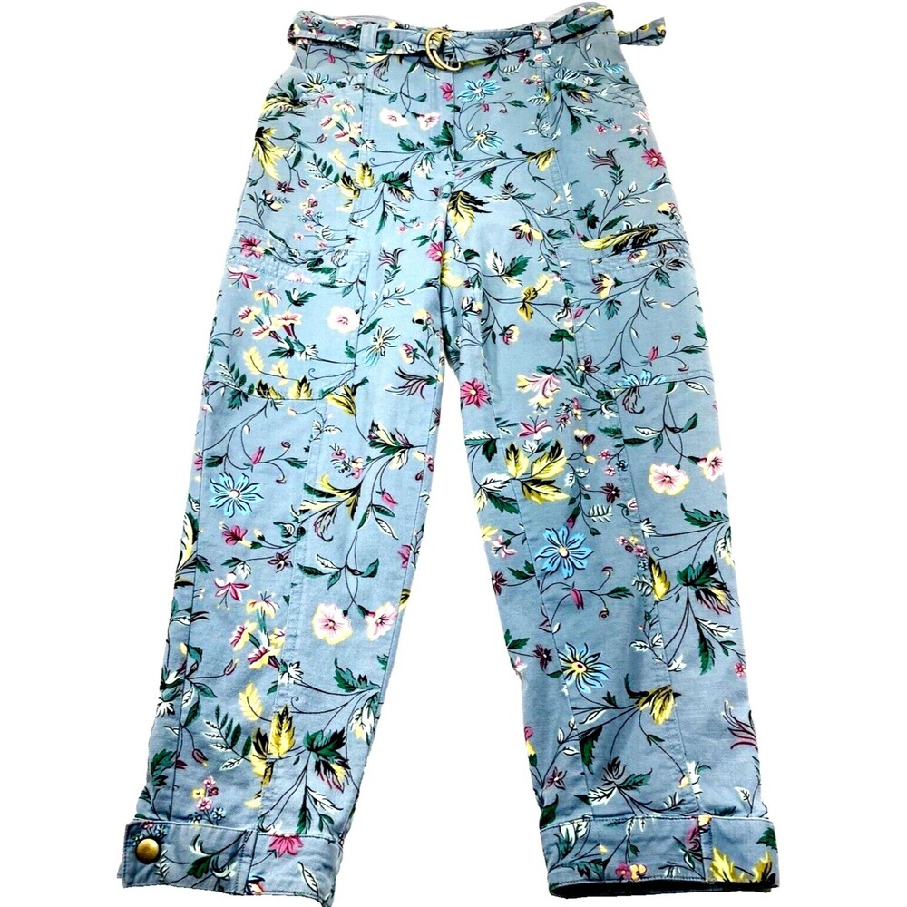by Anthropologie Pants Ankle Crop Floral Victoria Size 0 Blue Fairy Summer Boho